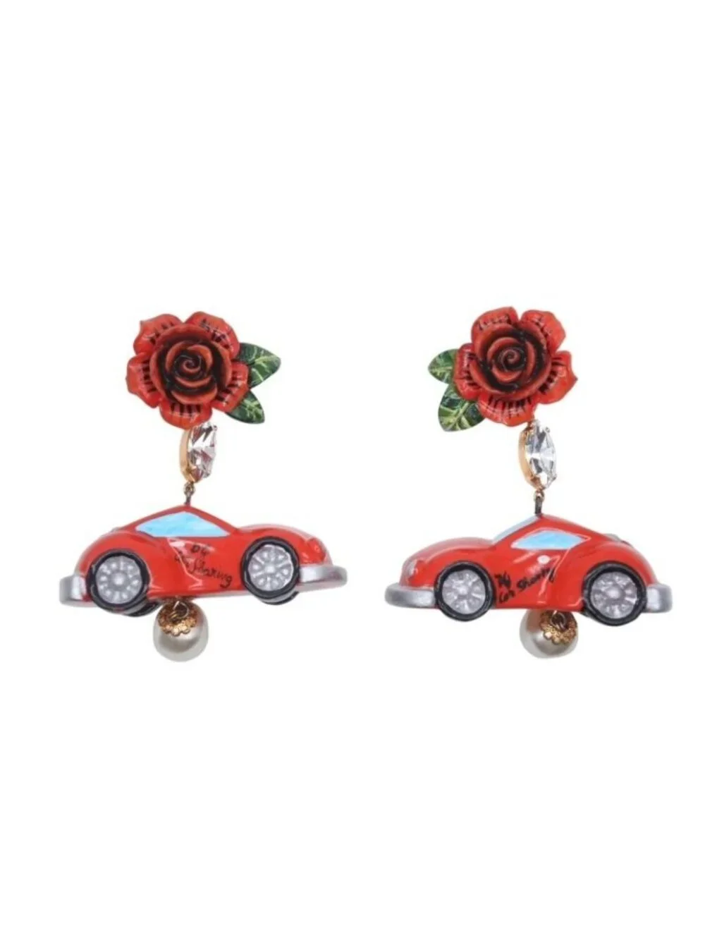 Dolce & Gabbana Earrings Faux Pearl Rhinestone Rose